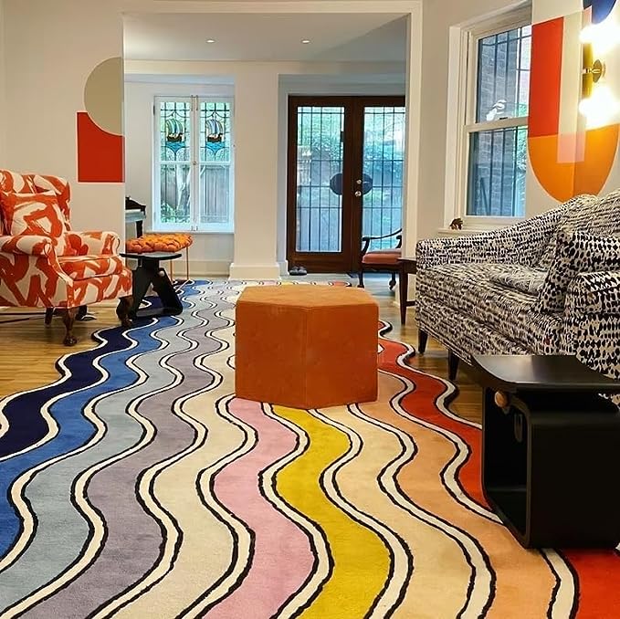 Irregullar Tufted Rug Stripe Design Colourful - Alef Home