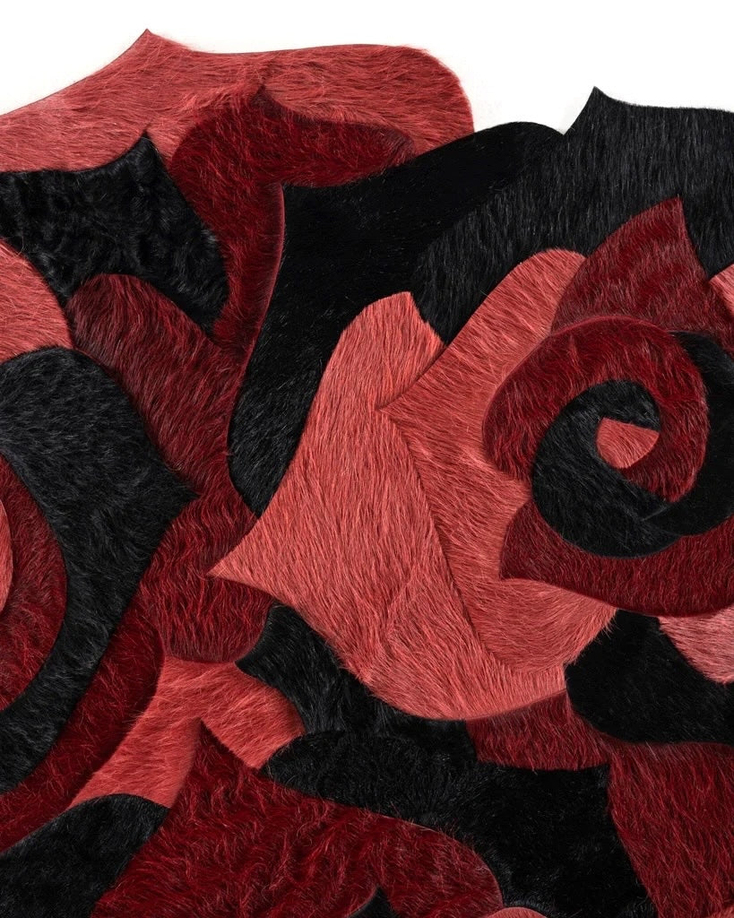 Rose red And Black Leather Rug - Alef home