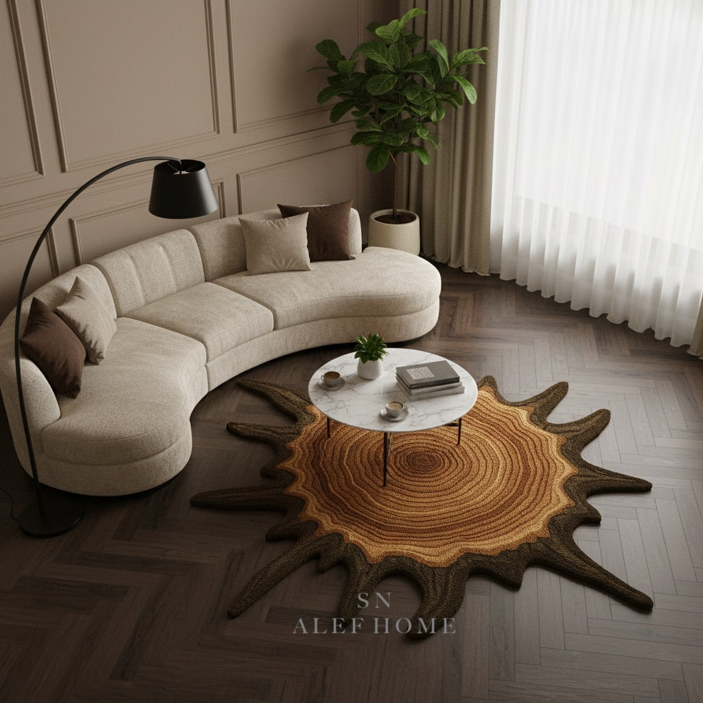 Hand Tufted Wood Slice Wool Rug Irregular Tree Trunk Carpet Modern Home Decor