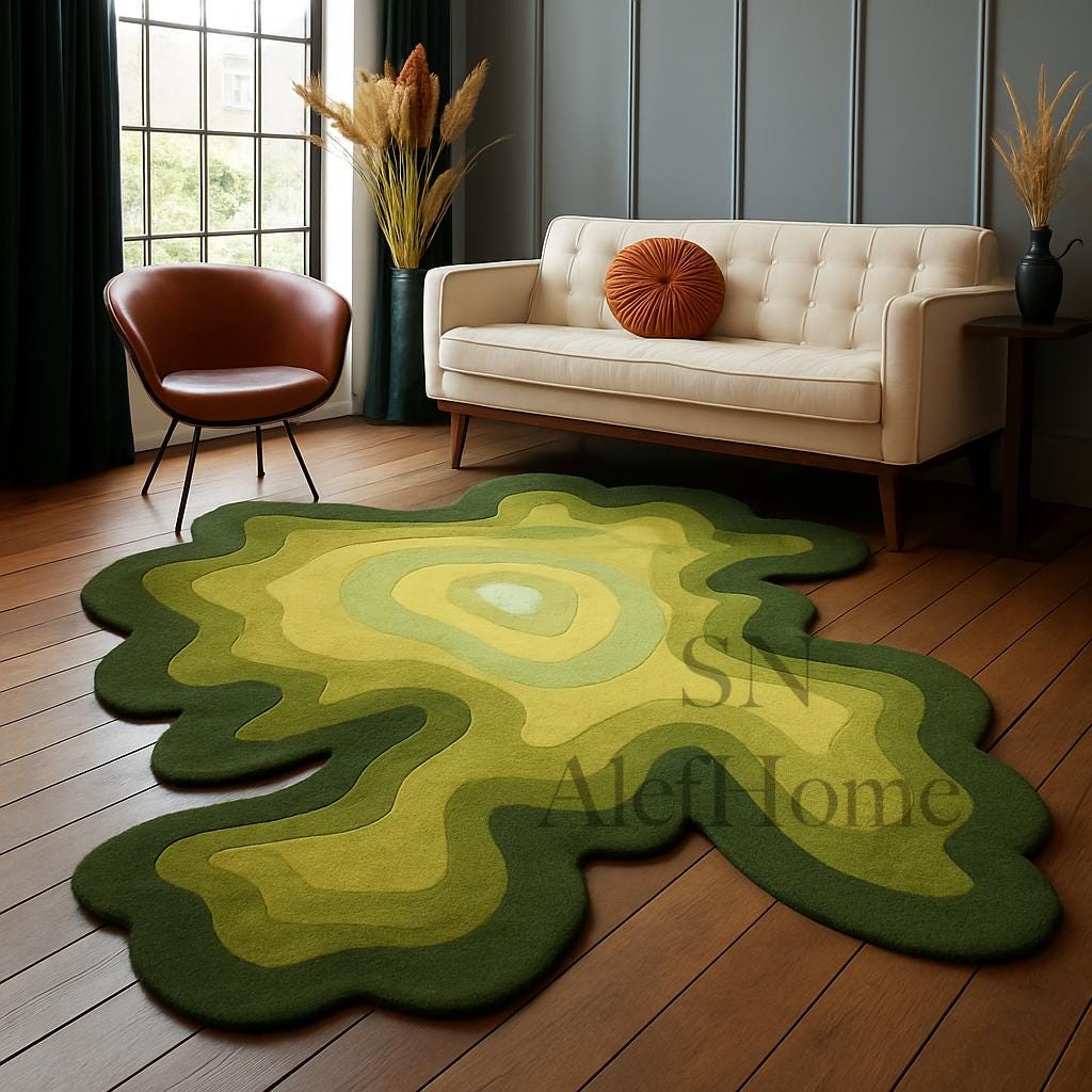 Hand-Tufted Green Wool Rug – Abstract Modern Area Carpet for Contemporary Living Room Décor - Alef home