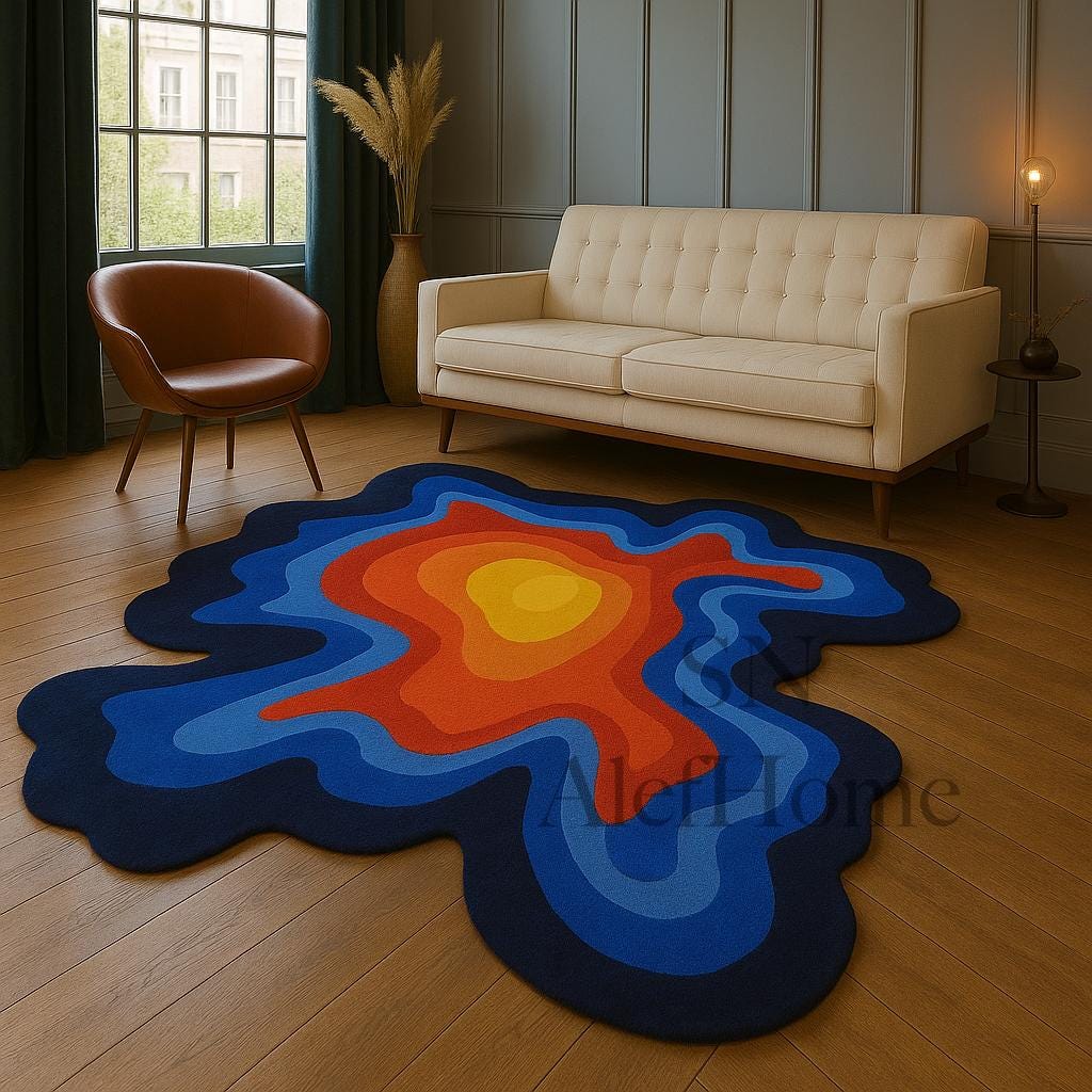 Hand-Tufted Irregular Wool Rug – Blue & Red Modern Woollen Carpet for Contemporary Home Décor - Alef home
