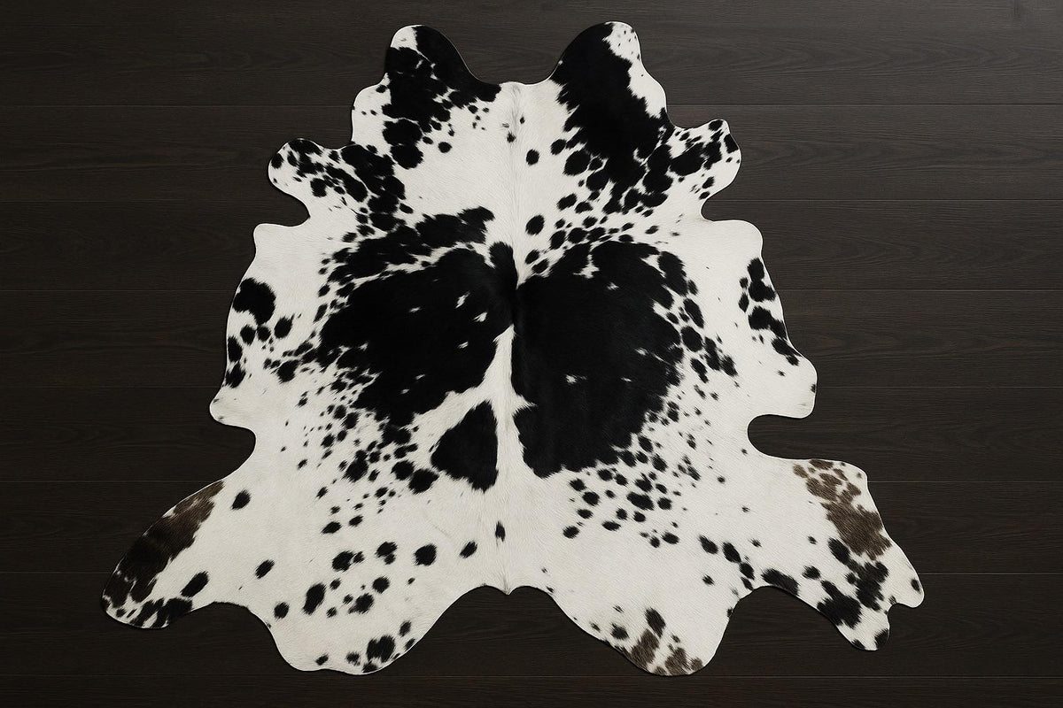 Black and White Cowhide Rug – Natural Hair-On Leather Patchwork Carpet, Ethically Sourced Décor - Alef home