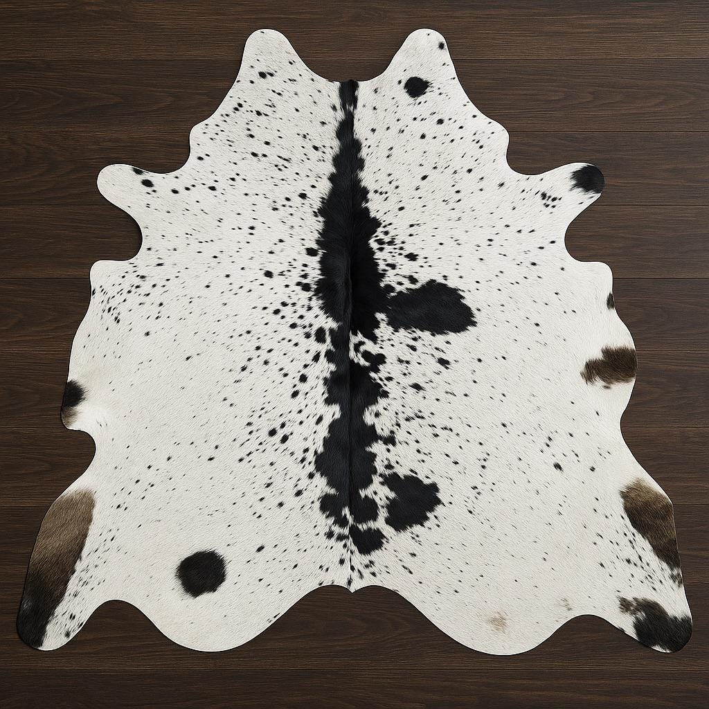 Black & White Cowhide Patchwork Rug: Hair-On Leather Farmhouse Decor - Alef home