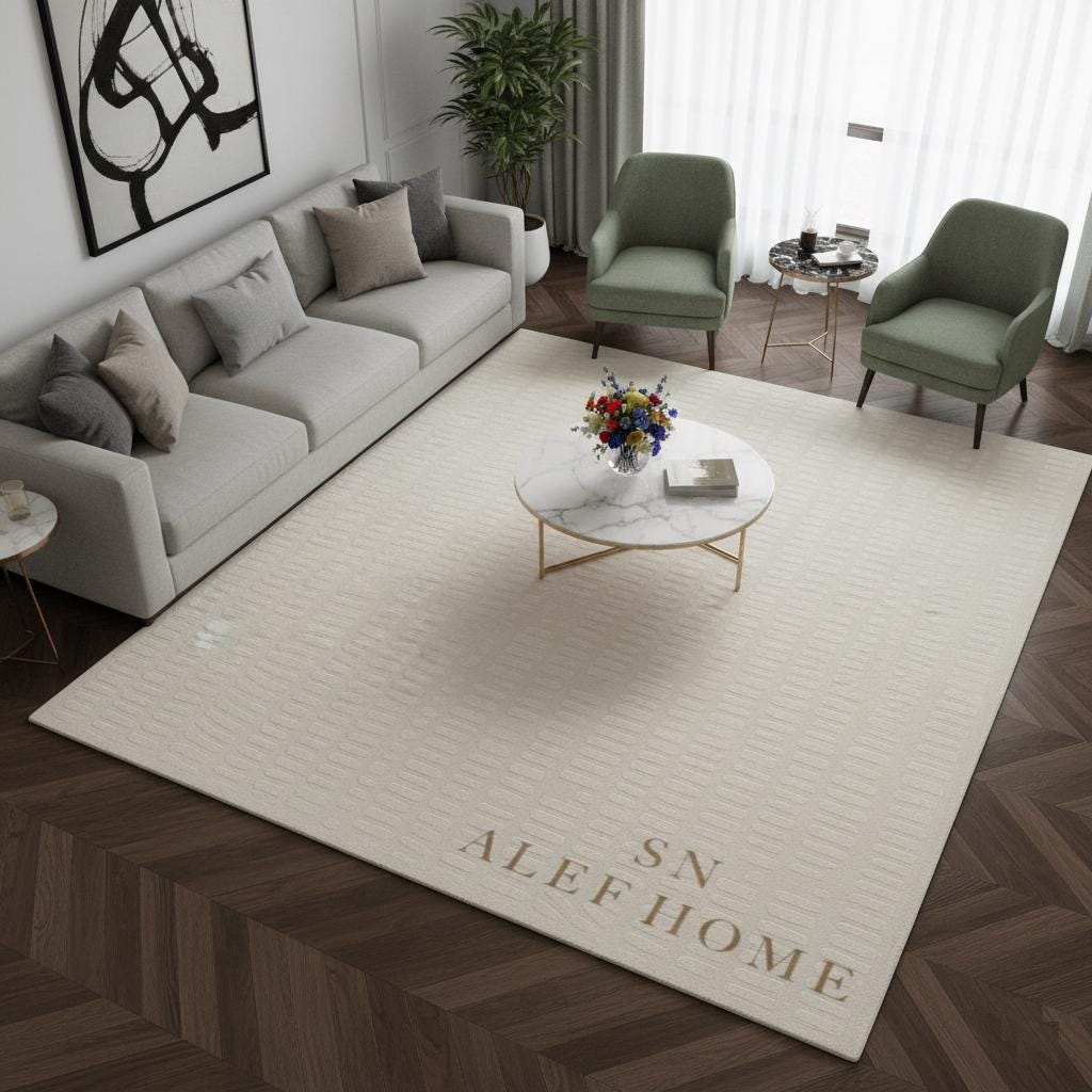 Hand Tufted Ivory Wool Area Rug – Scandinavian Textured Cut & Loop Pile Carpet - Alef home