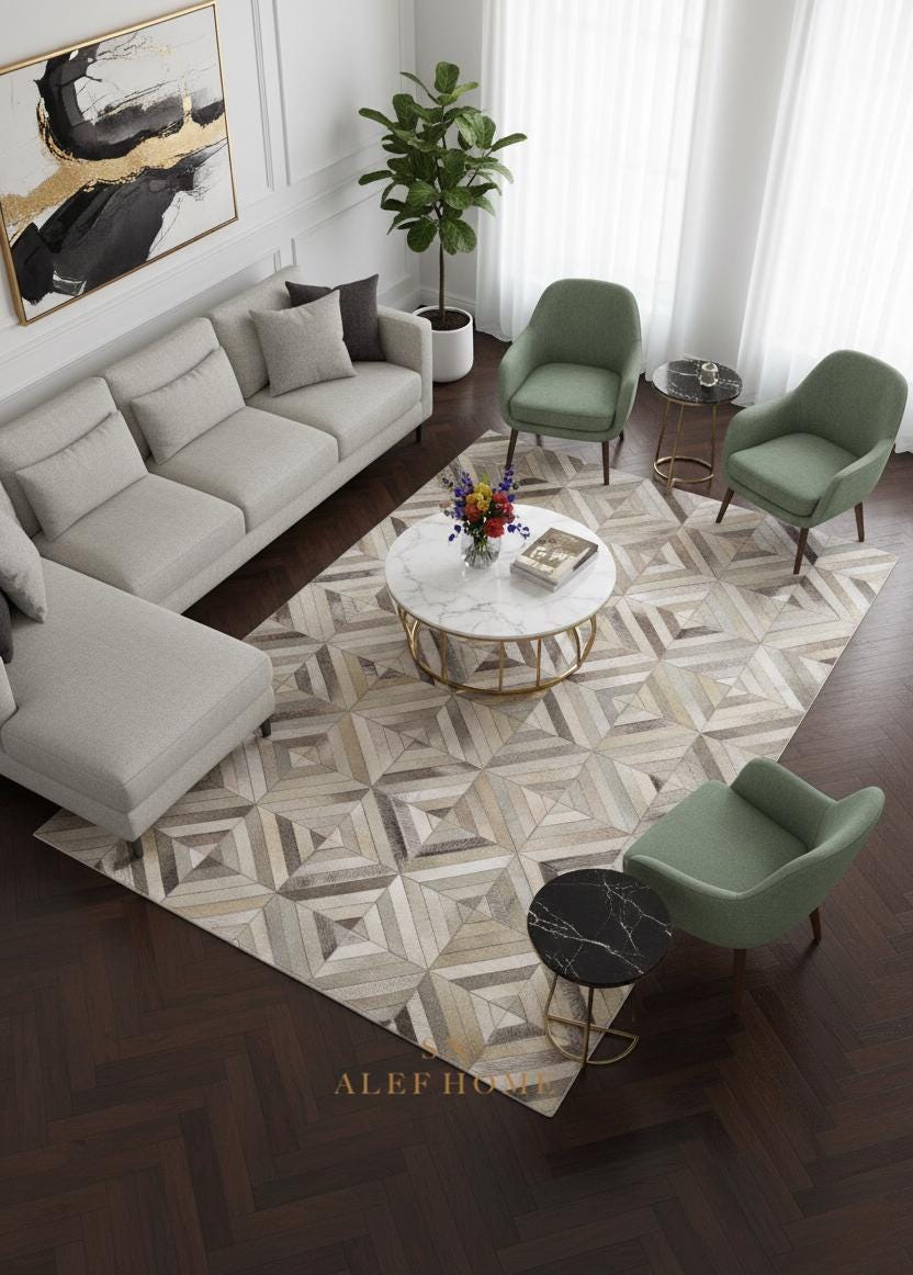 Cowhide Patchwork Rug – Handmade Hair-On Leather Carpet for Modern Home Décor - Alef home