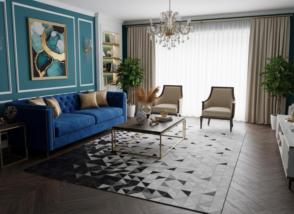 Black & White Leather Carpet – Handmade Geometric Cowhide Rug 9.9x14 - Alef home