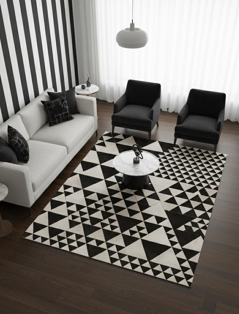 Black & White Cowhide Area Rug – Handmade Patchwork Hair-On Leather Carpet for Contemporary Home - Alef home