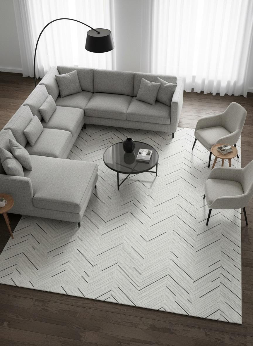 Luxury White Cowhide Rug – Handmade Chevron Leather Carpet For Home - Alef home