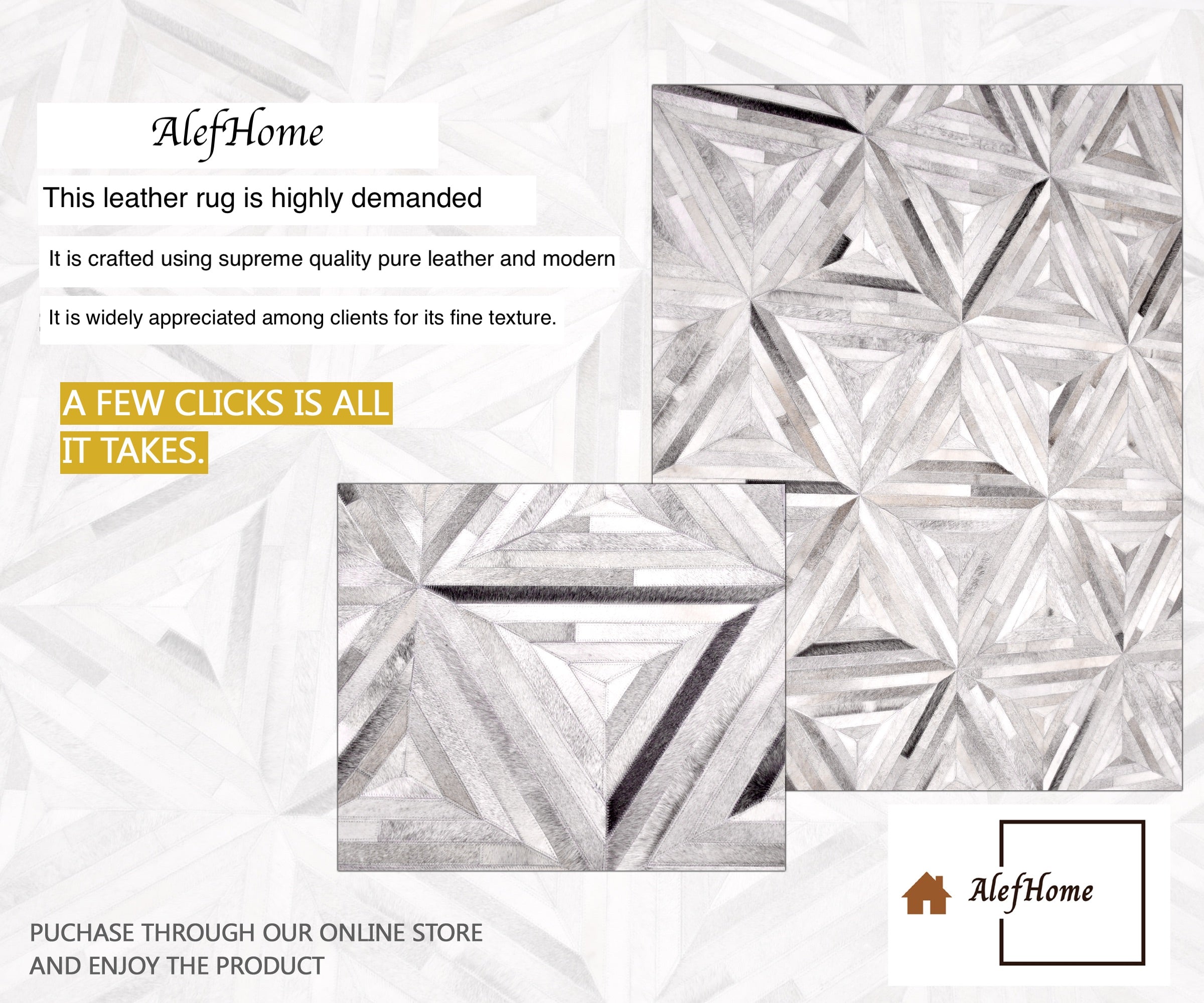 Diamond Design Leather Hairon Patchwork Grey - Alef home