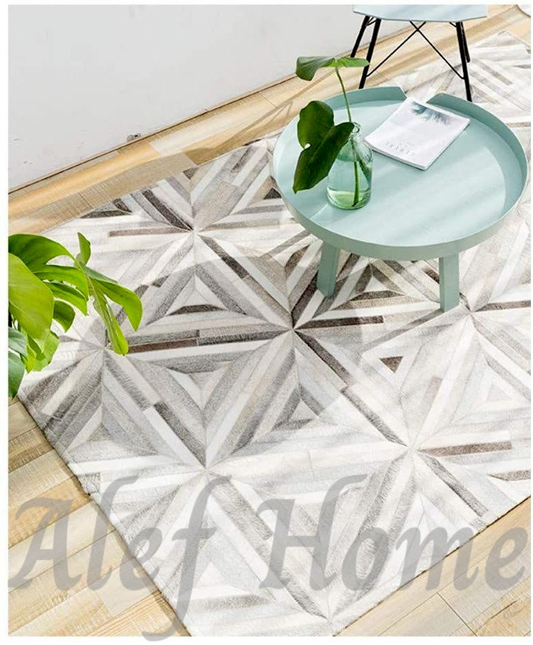 Diamond Design Leather Hairon Patchwork Grey - Alef home