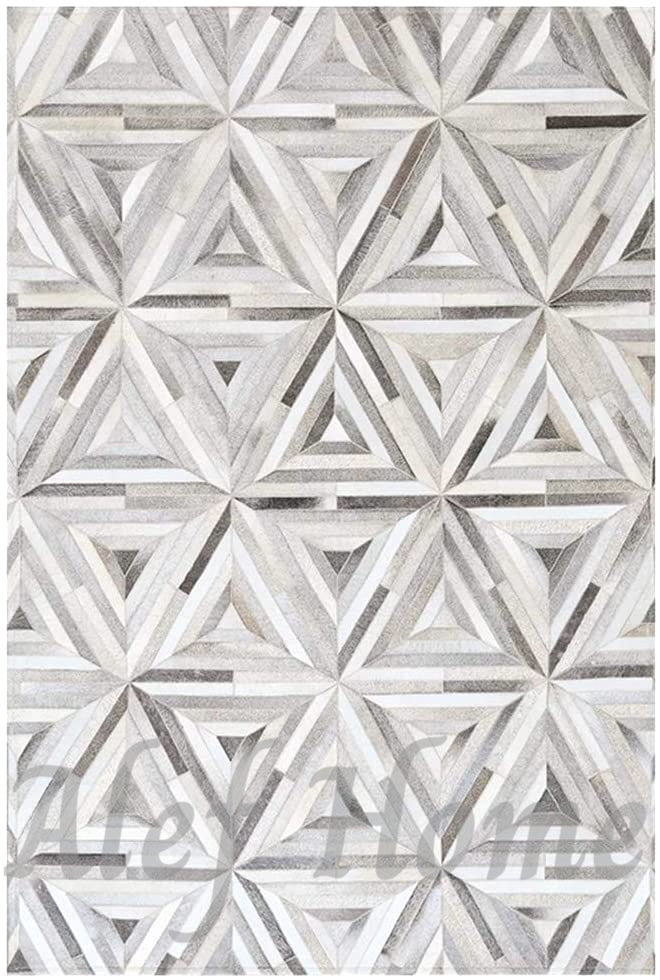 Diamond Design Leather Hairon Patchwork Grey - Alef home