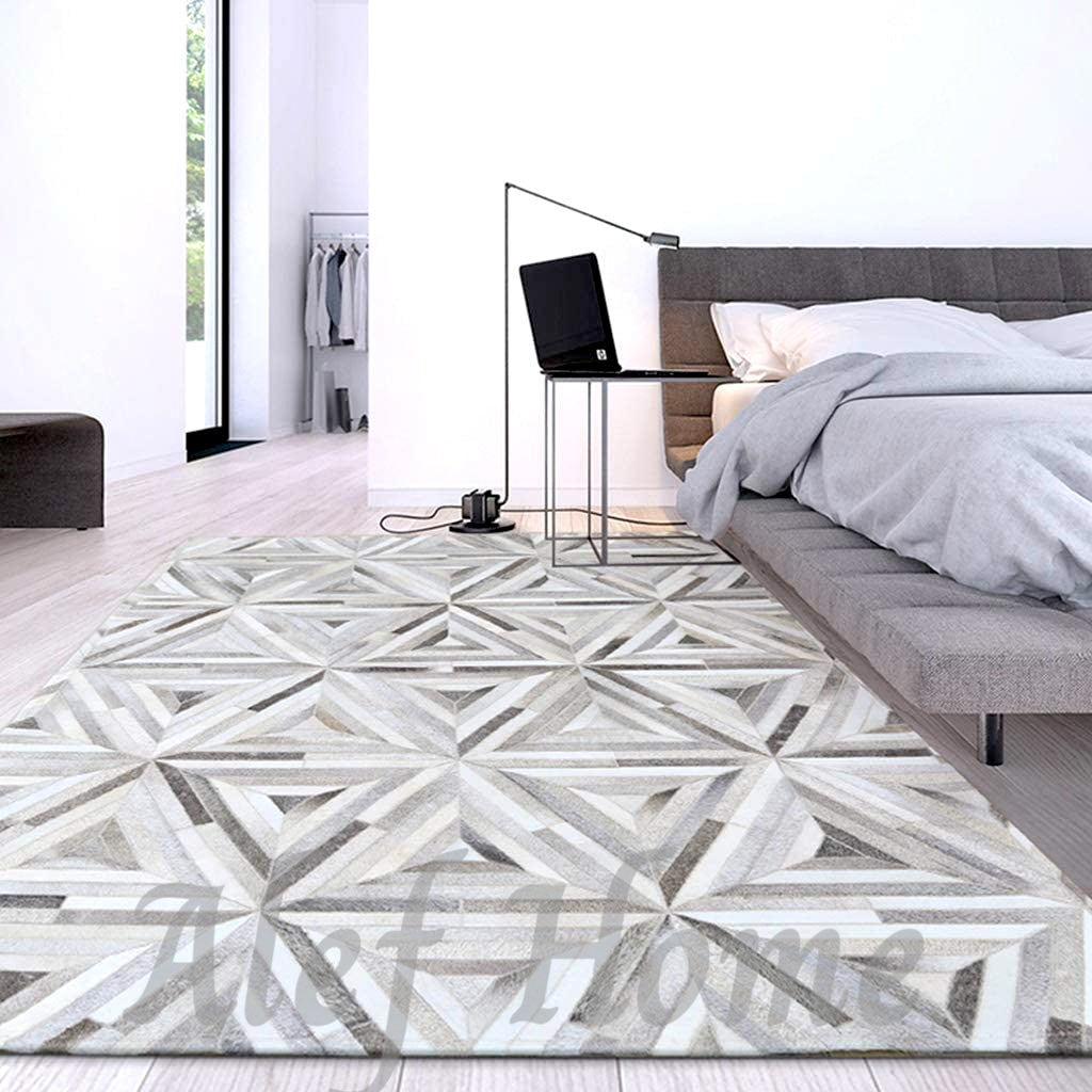 Diamond Design Leather Hairon Patchwork Grey - Alef home