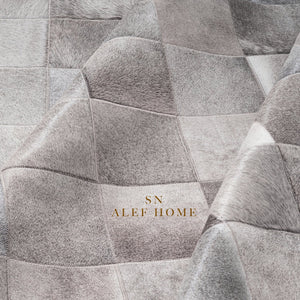 Handmade Gray Cowhide Patchwork Rug – Modern Hair-On Leather Area Carpet for Home Décor - Alef home