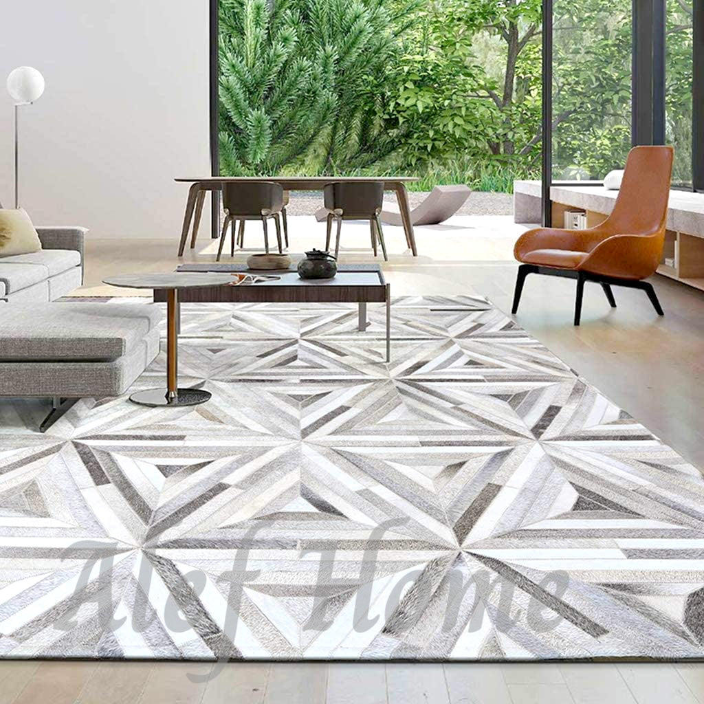 Diamond Design Leather Hairon Patchwork Grey - Alef home