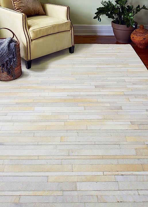 HIDE STRIPE WHITE COLOUR LEATHER RUG PATCHWORK - Alef Home - Alef home