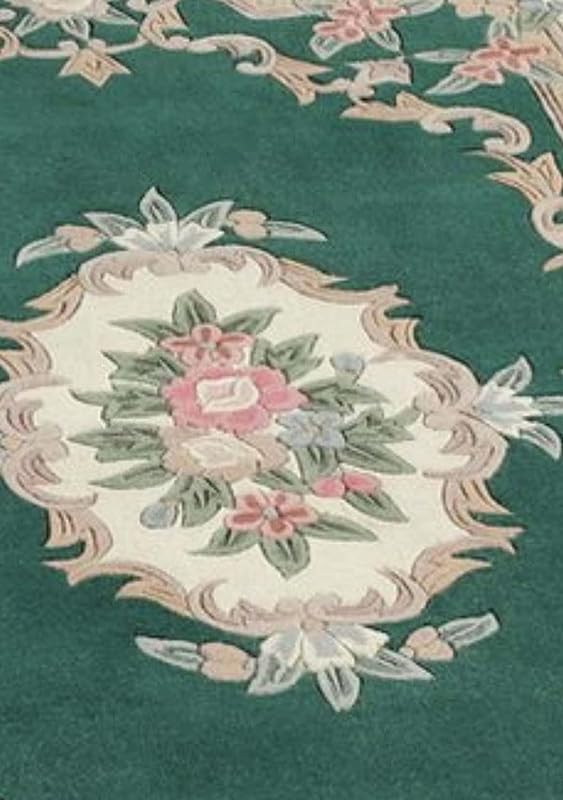 EXQUISITE HANDMADE AUBUSSON DESIGN RUG HAND TUFTED WOOLEN AREA RUG GREEN