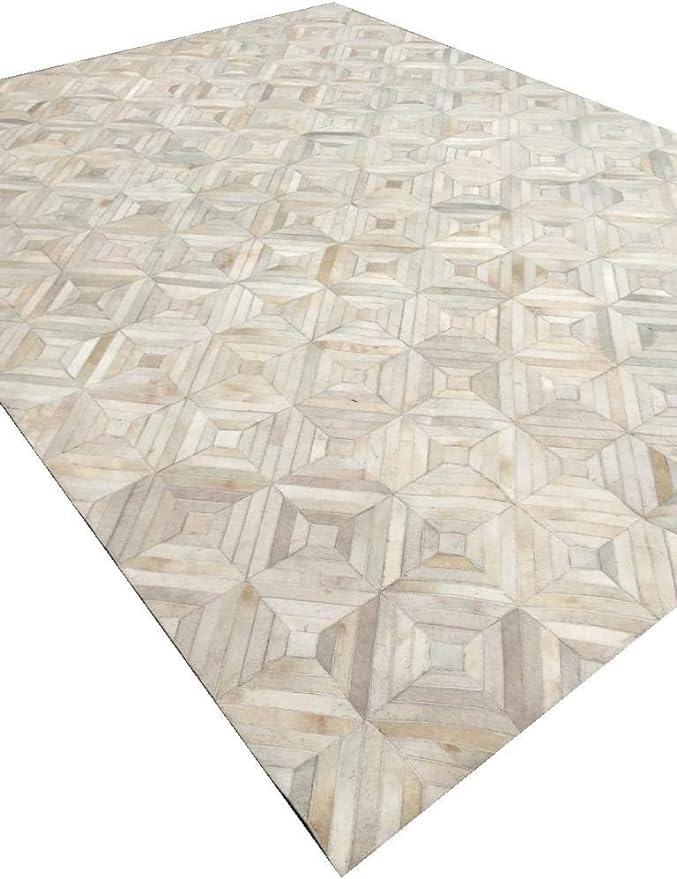 Diamond Design Leather Hairon Patchwork White - Alef home