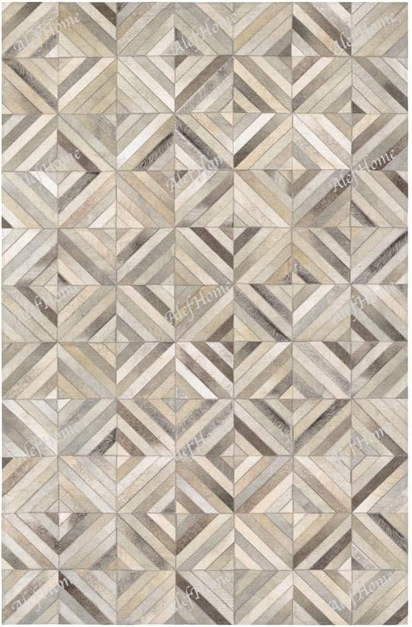 Diamond Design Leather Hairon Patchwork Beige - Alef home