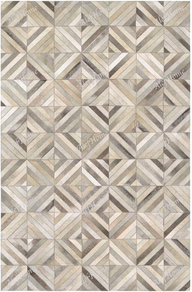 Diamond Design Leather Hairon Patchwork Beige - Alef home