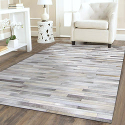 HIDE STRIPE DESIGN GREY COLOUR LEATHER PATCHWORK - Alef home