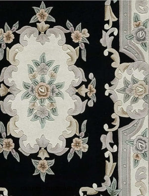 EXQUISITE HANDMADE AUBUSSON DESIGN RUG Hand Tufted Woolen Rugs Black Colour - Alef home