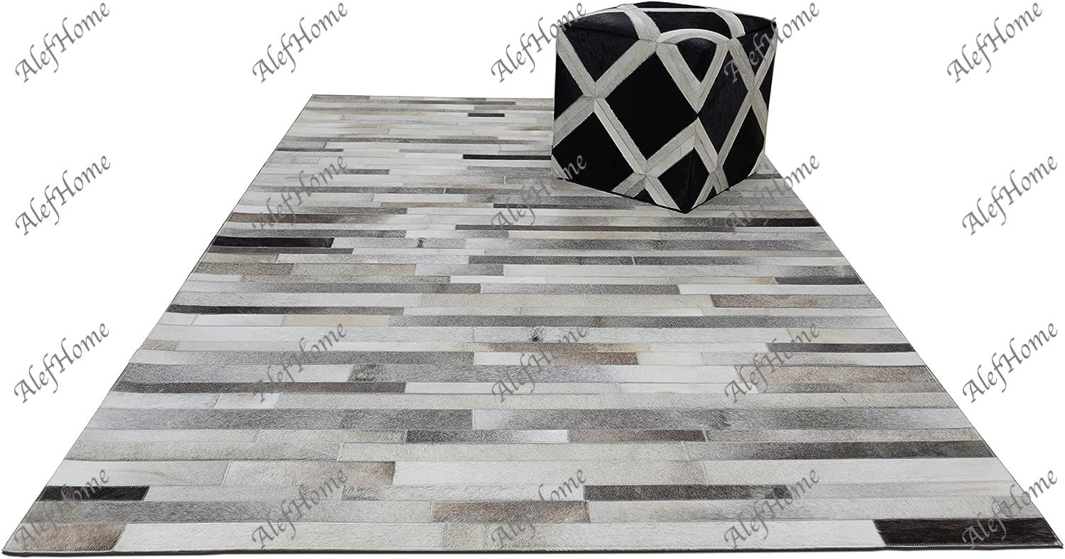 HIDE STRIPE DESIGN GREY COLOUR LEATHER PATCHWORK - Alef home