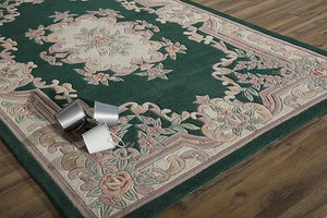 EXQUISITE HANDMADE AUBUSSON DESIGN RUG HAND TUFTED WOOLEN AREA RUG GREEN - Alef home