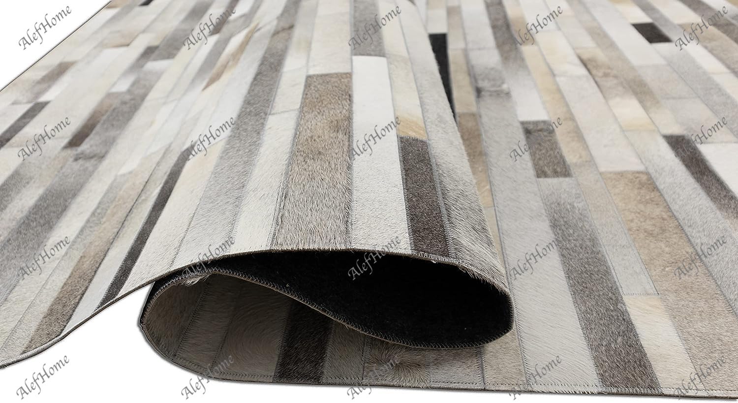 HIDE STRIPE DESIGN GREY COLOUR LEATHER PATCHWORK - Alef home