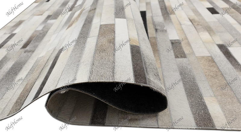 HIDE STRIPE DESIGN GREY COLOUR LEATHER PATCHWORK - Alef home