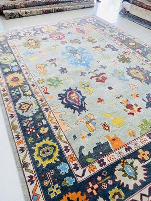 Turkish Oushak Rug Grey And Blue - Alef home