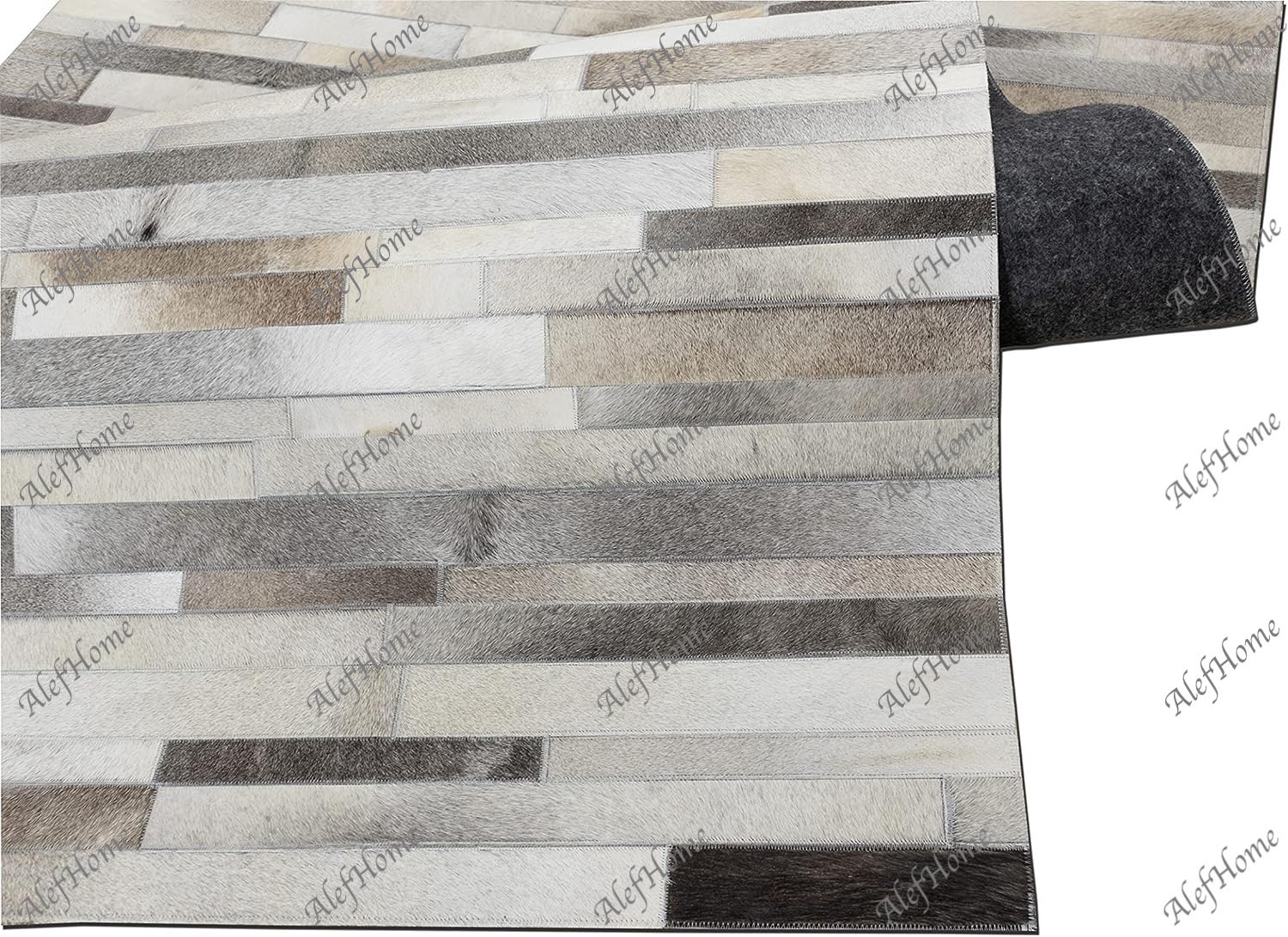 HIDE STRIPE DESIGN GREY COLOUR LEATHER PATCHWORK - Alef home