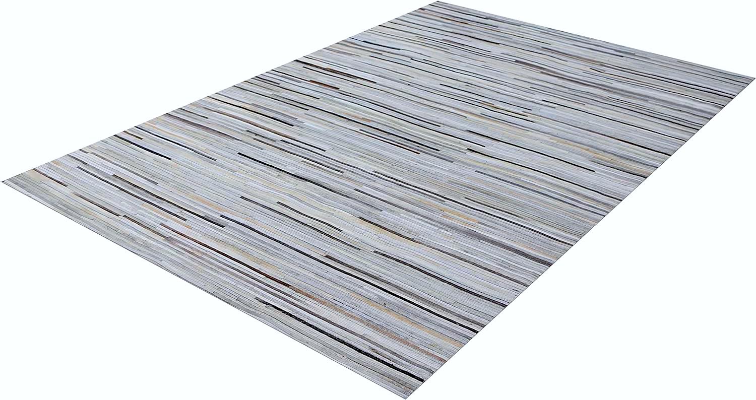 8MM HIDE STRIPE DESIGN GREY LEATHER PATCHWORK HAIRON - Alef home