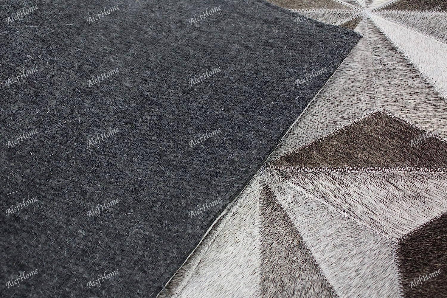 CRYSTAL DESIGN LEATHER PATCHWORK RUG GREY - Alef home