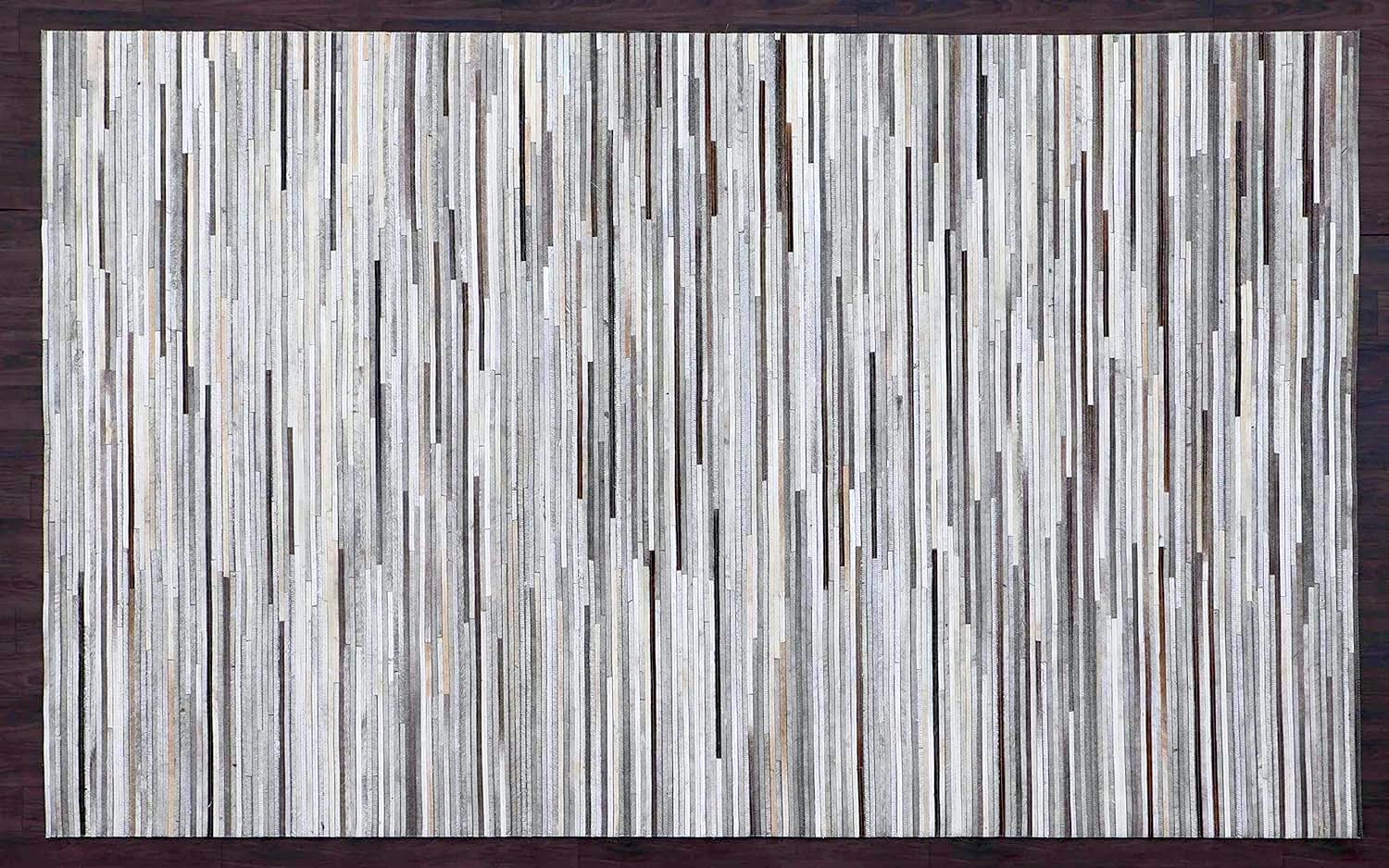 8MM HIDE STRIPE DESIGN GREY LEATHER PATCHWORK HAIRON - Alef home