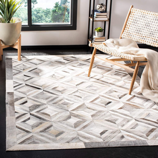 Diamond Design Leather Hairon Patchwork Silver - Alef home