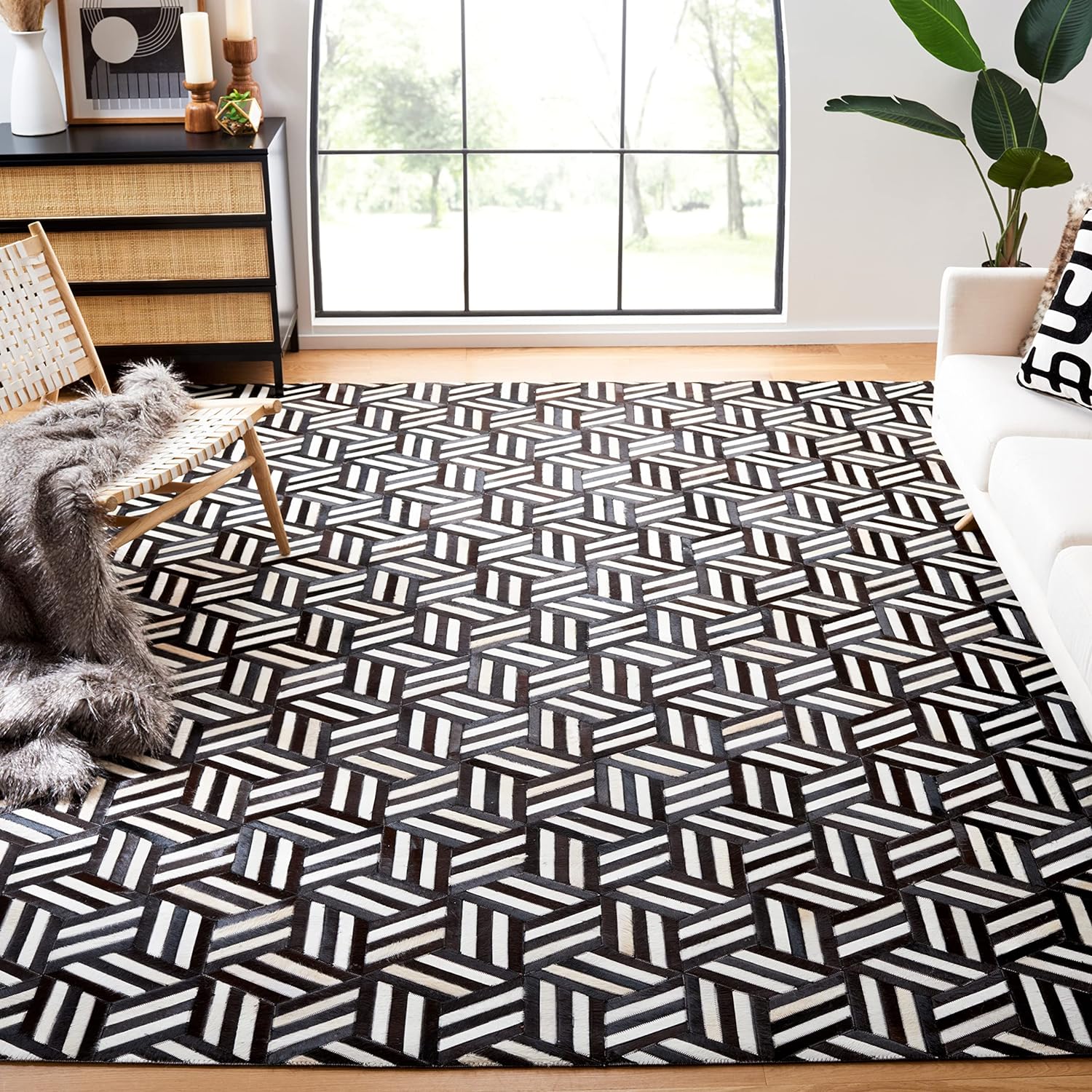 HANDMADE LEATHER RUG BLACK/WHITE - Alef home