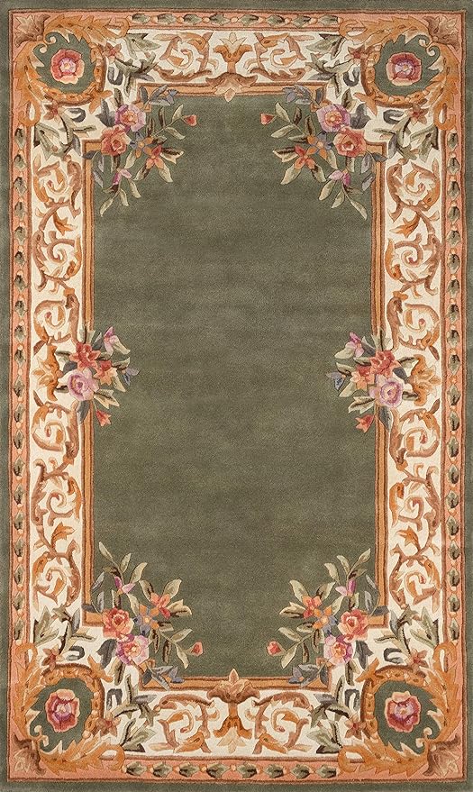 Aubusson Design Hand Tufted Woolen Area Rug Blue - Alef home