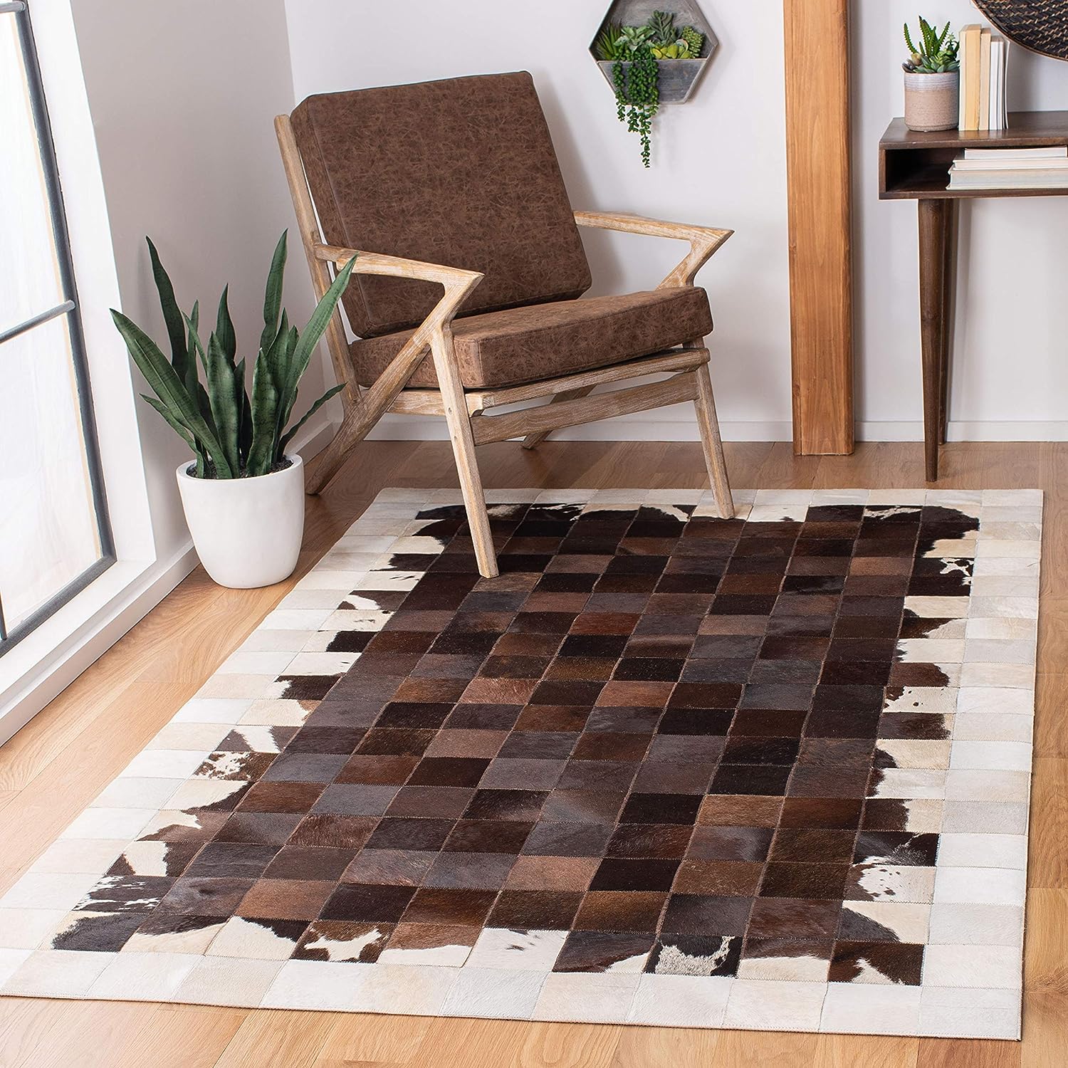 BLACK AND WHITE PATTERN 3 INCH BLOCK LEATHER RUG - Alef home