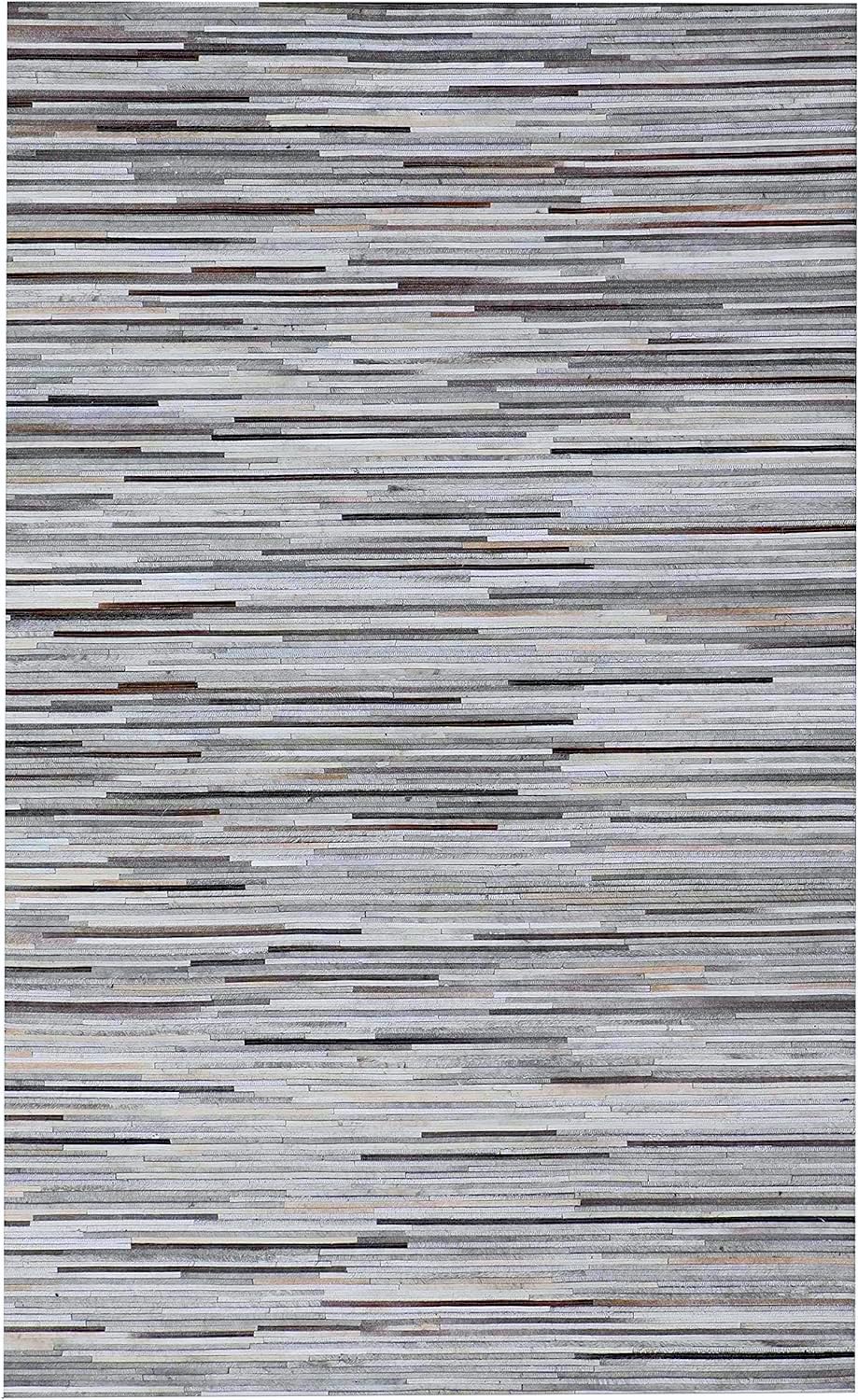 8MM HIDE STRIPE DESIGN GREY LEATHER PATCHWORK HAIRON - Alef home