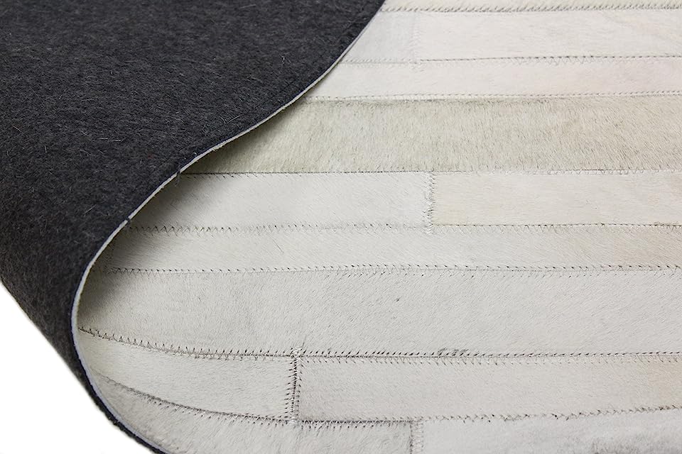 HIDE STRIPE WHITE COLOUR LEATHER RUG PATCHWORK - Alef Home - Alef home