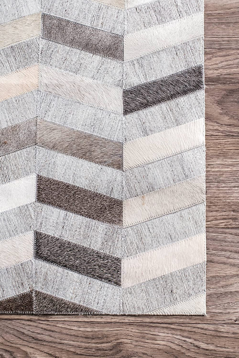CHEVRON JAICKOT LEATHER & WOOL HANDMADE RUG