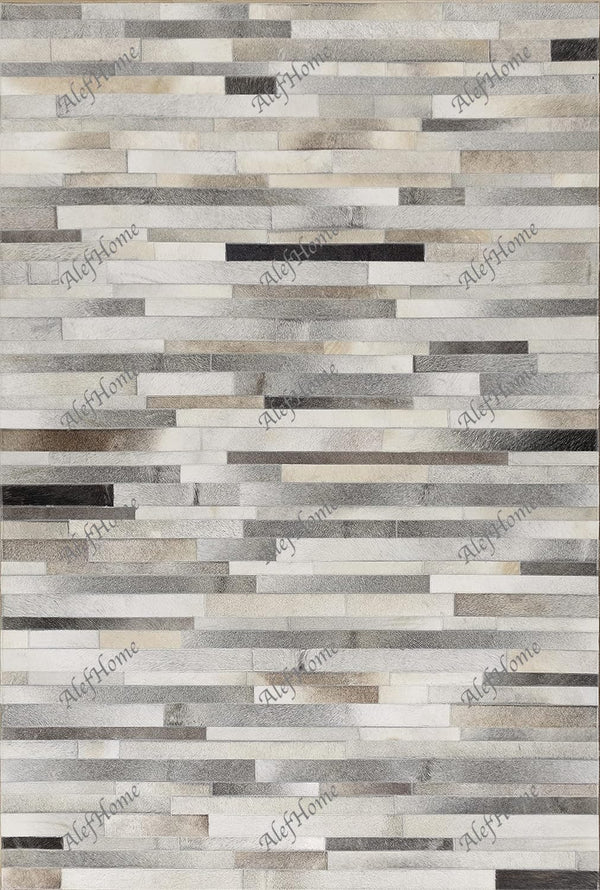 HIDE STRIPE DESIGN GREY COLOUR LEATHER PATCHWORK - Alef home
