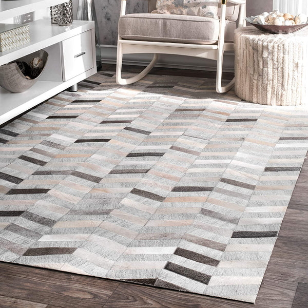 CHEVRON JAICKOT LEATHER & WOOL HANDMADE RUG