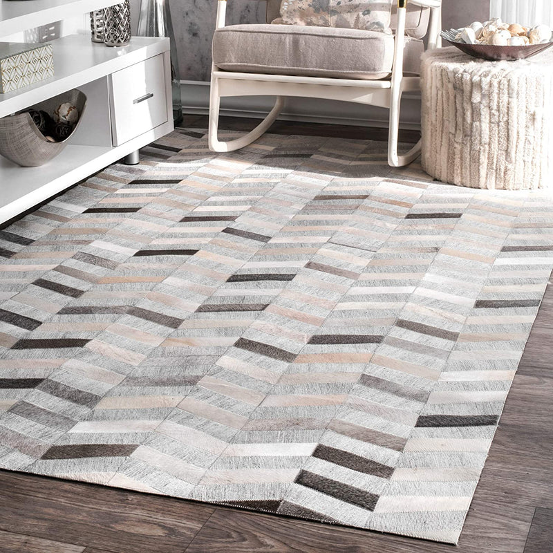 CHEVRON JAICKOT LEATHER & WOOL HANDMADE RUG