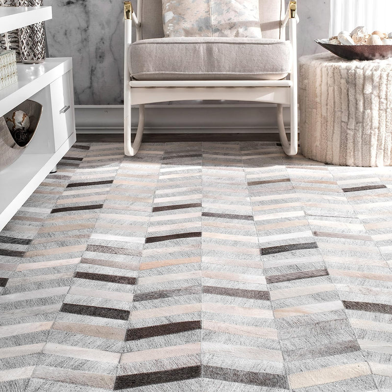 CHEVRON JAICKOT LEATHER & WOOL HANDMADE RUG
