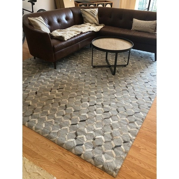 CHEVRON JAICKOT LEATHER & WOOL HANDMADE RUG