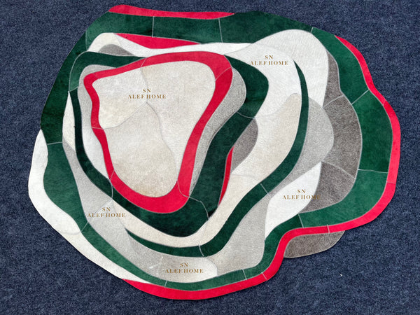 Handmade Multicolor Cowhide Art Rug – Abstract Patchwork Leather Carpet for Modern Home Décor - Alef home