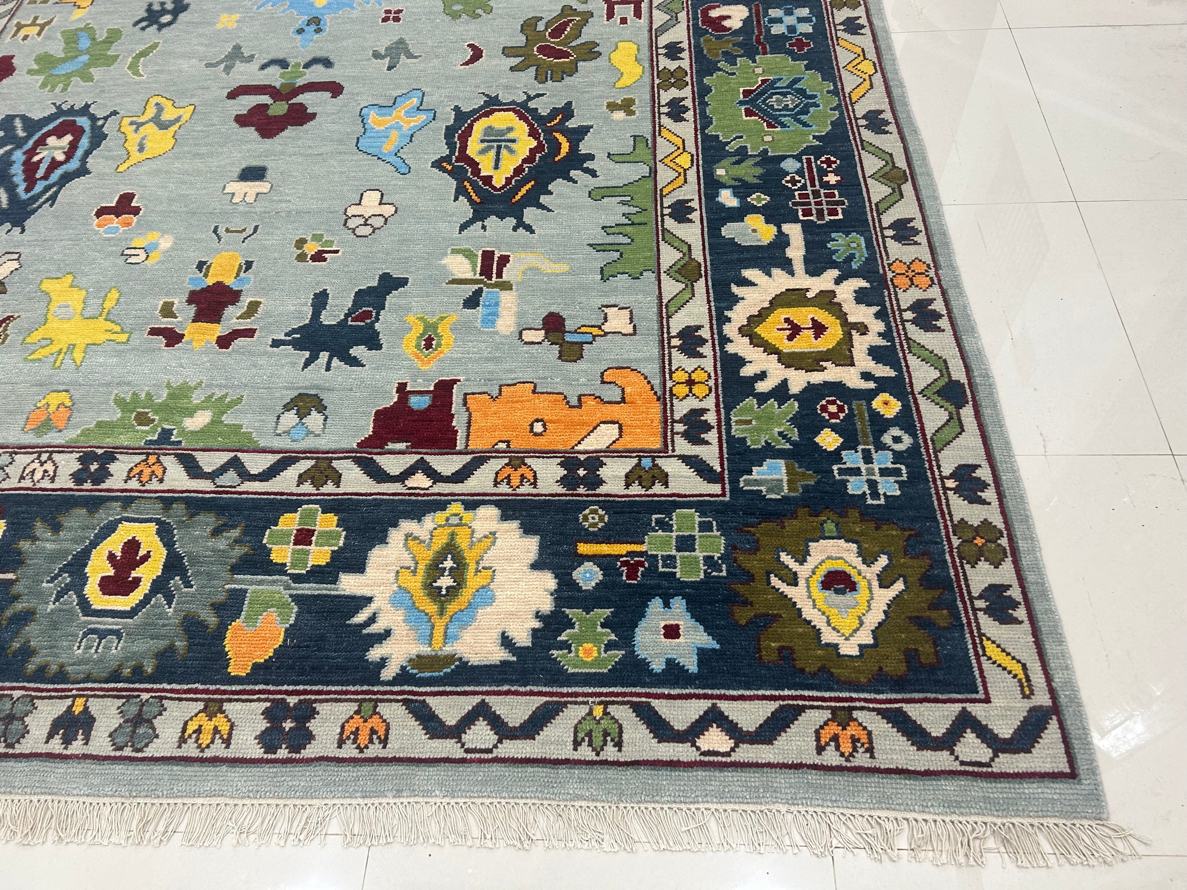 Turkish Oushak Rug Grey And Blue