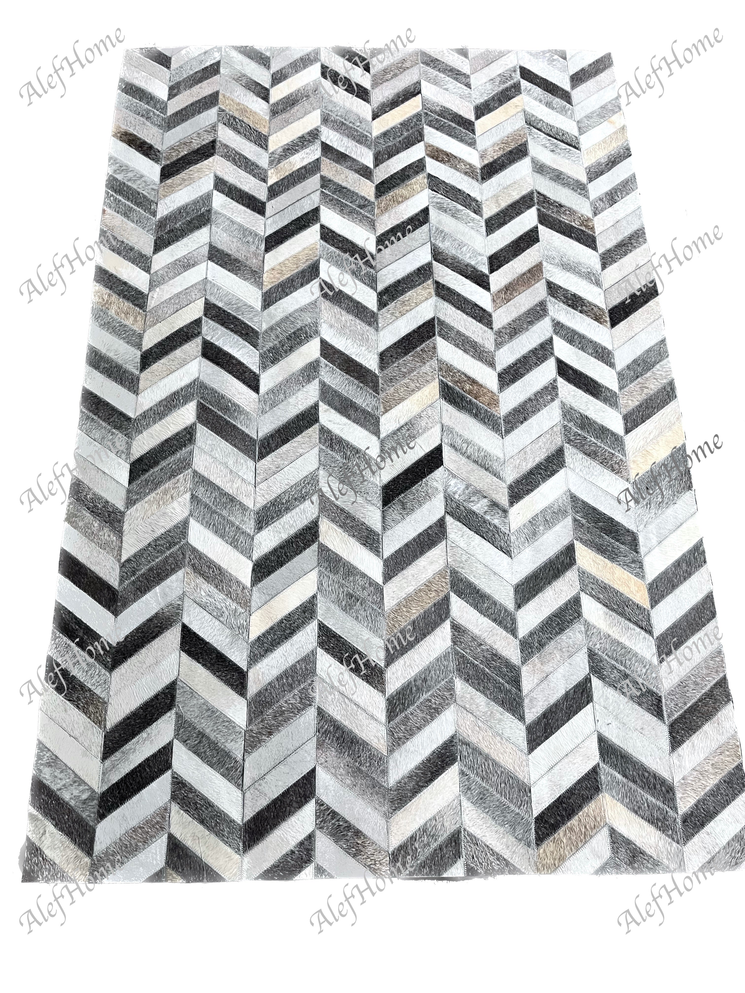 CHEVRON LEATHER HAIRON PATCHWORK HANDMADE RUG - Alef home