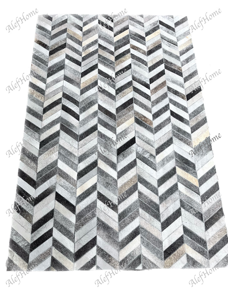 CHEVRON LEATHER HAIRON PATCHWORK HANDMADE RUG - Alef home